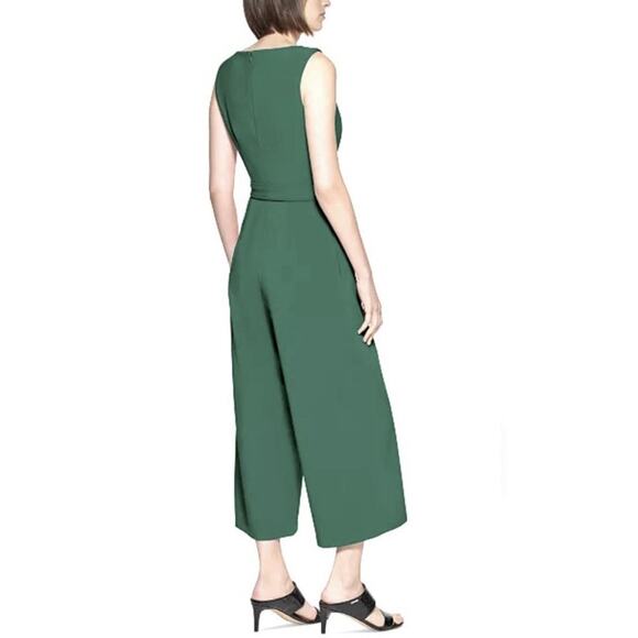 NWT Calvin Klein Green Crinkle‎ Wide Leg Crop Jumpsuit Sz 14 Sleeveless Belted - Picture 6 of 16